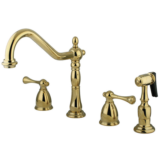 English Country Widespread Kitchen Faucet in Polished Brass
