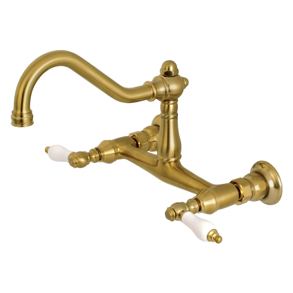 Vintage Wall-Mount Bathroom Faucet in Brushed Brass