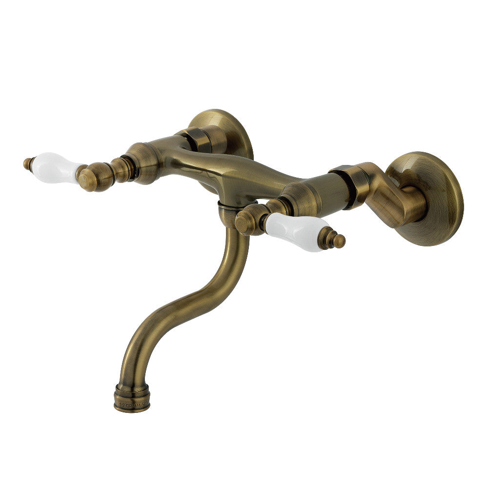 Kingston Wall-Mount Bathroom Faucet in Antique Brass