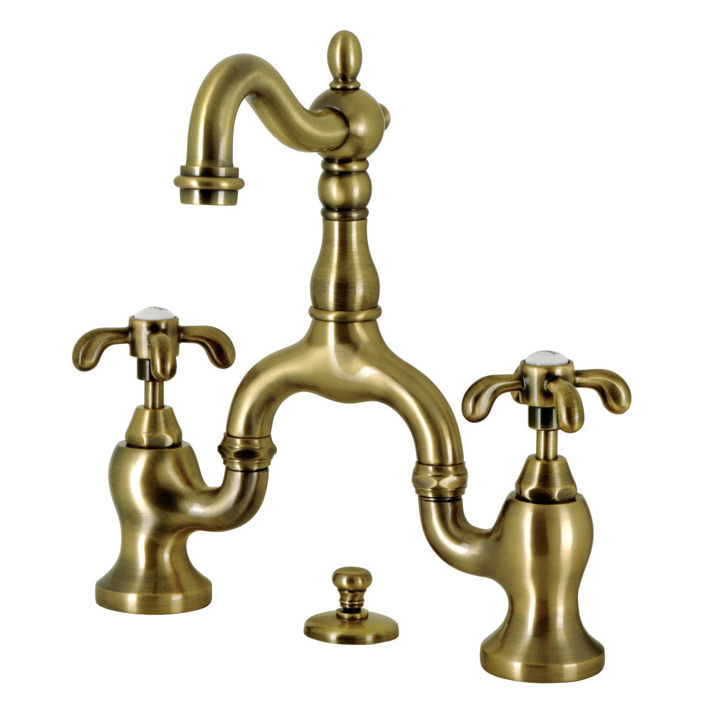 French Country Bridge Bathroom Faucet in Antique Brass