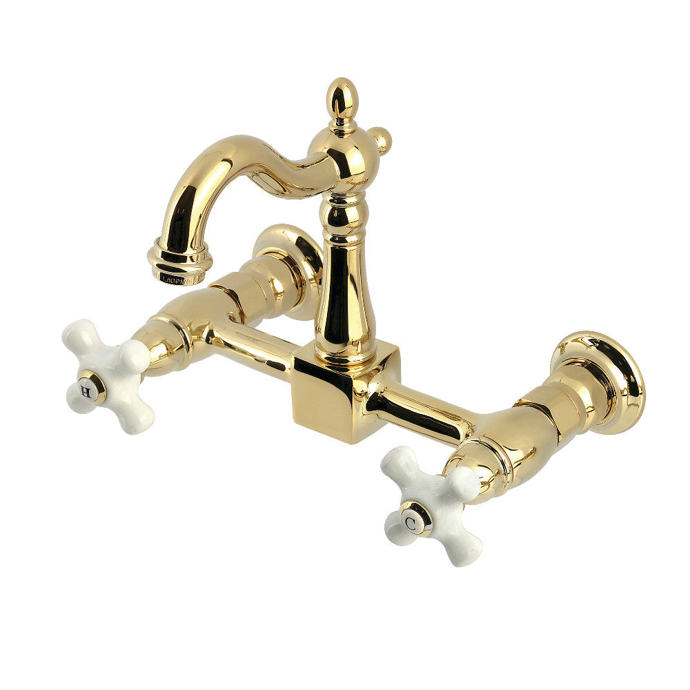 Heritage Wall Mount Kitchen Faucet in Polished Brass