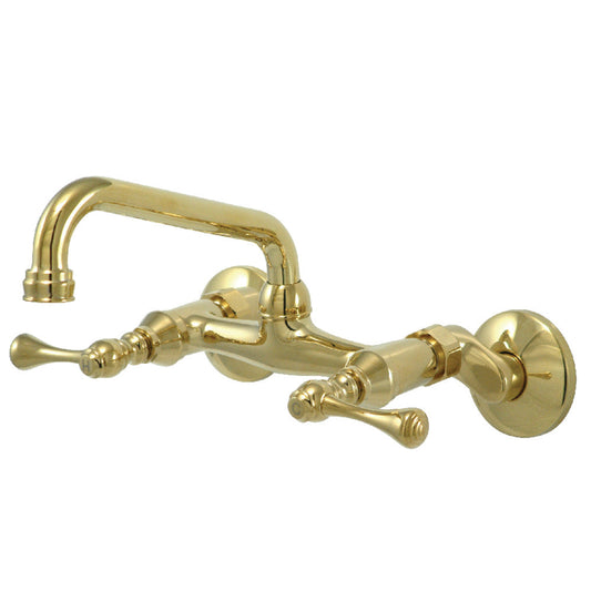 Kingston Wall Mount Kitchen Faucet in Polished Brass