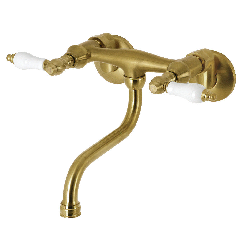 Kingston Wall-Mount Bathroom Faucet in Brushed Brass