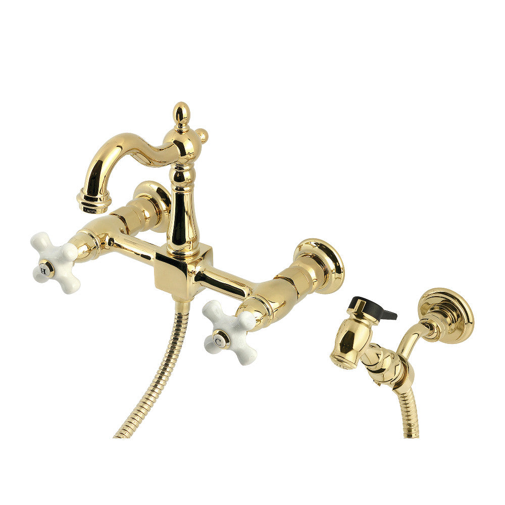 Heritage Wall Mount Kitchen Faucet in Polished Brass