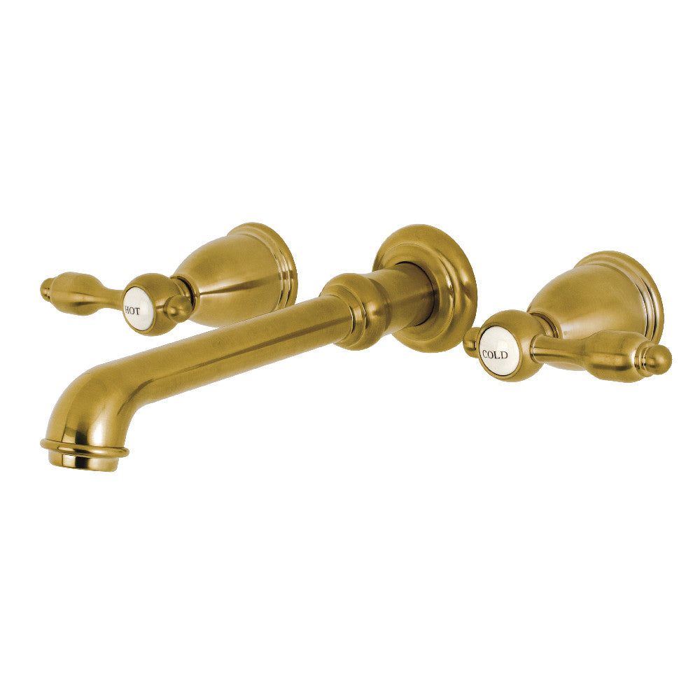 Tudor Wall-Mount Bathroom Faucet in Brushed Brass