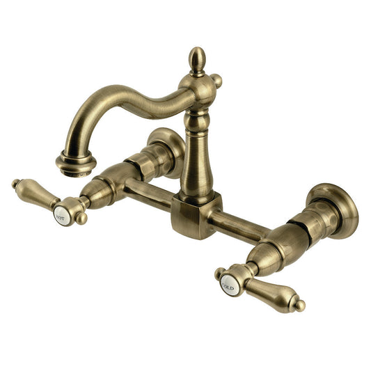 Heirloom Wall Mount Kitchen Faucet in Antique Brass