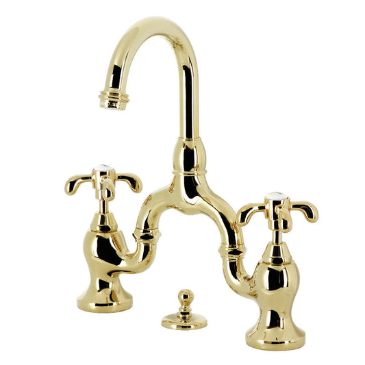 French Country Bridge Bathroom Faucet in Polished Brass