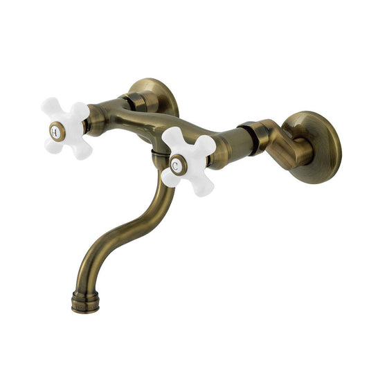 Kingston Wall-Mount Bathroom Faucet in Antique Brass