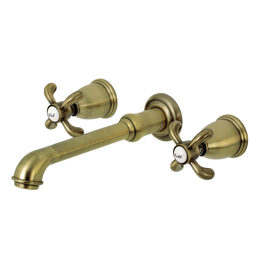 French Country Wall-Mount Bathroom Faucet in Antique Brass