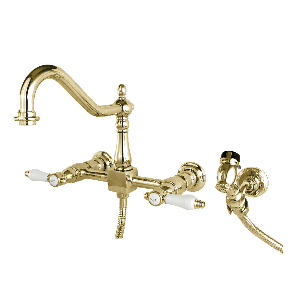 Bel-Air Wall Mount Kitchen Faucet in Polished Brass