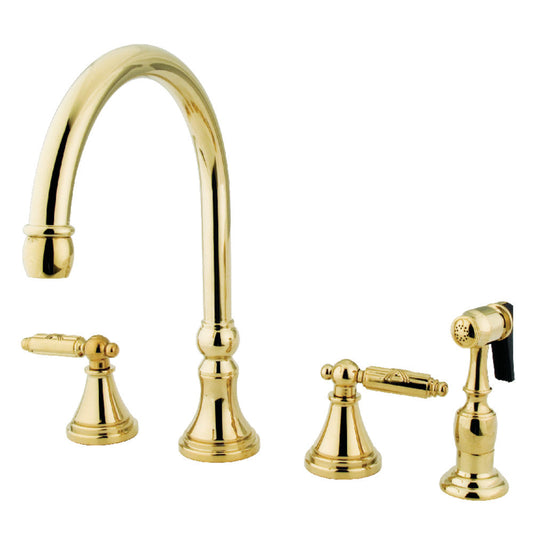 Georgian Widespread Kitchen Faucet in Polished Brass