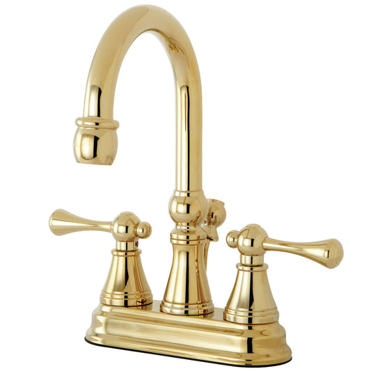 Restoration 4 Inch Centerset Bathroom Faucet in Polished Brass