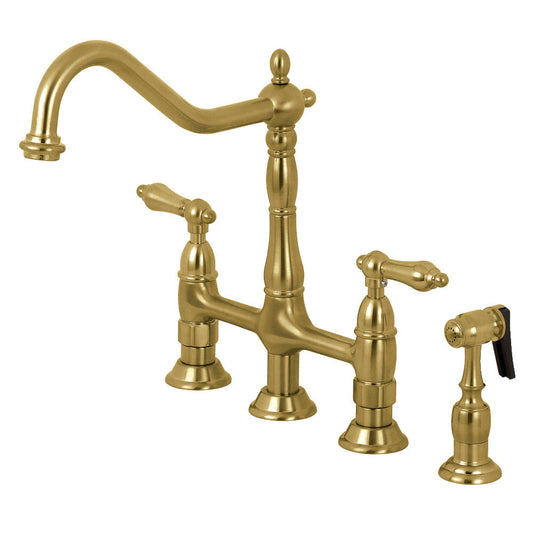 Heritage Bridge Kitchen Faucet in Brushed Brass
