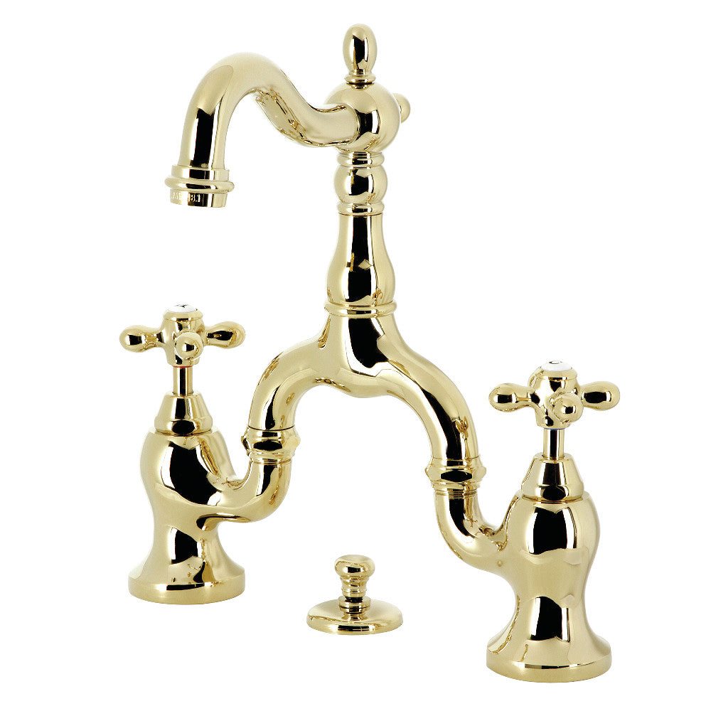 English Country Bridge Bathroom Faucet in Polished Brass