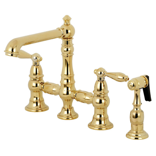 English Country Bridge Kitchen Faucet in Polished Brass