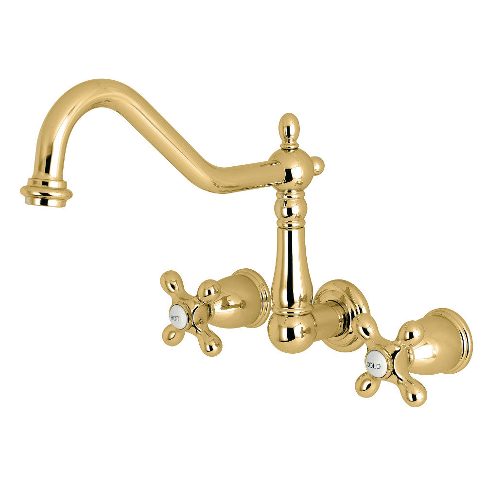 Heritage Wall Mount Kitchen Faucet in Polished Brass