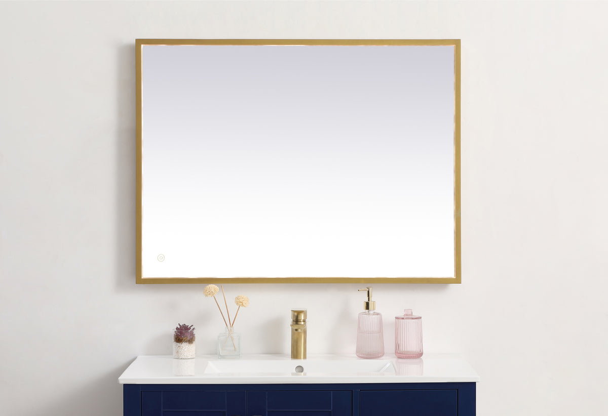 Pier 27x36 inch LED mirror with adjustable color temperature 3000K/4200K/6400K in brass
