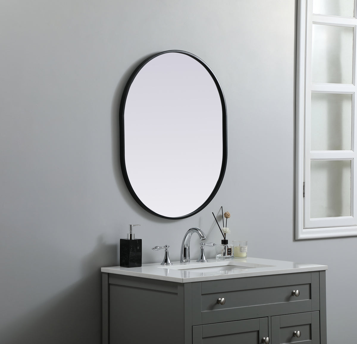 Metal Frame Oval Mirror 24x30 Inch in Black