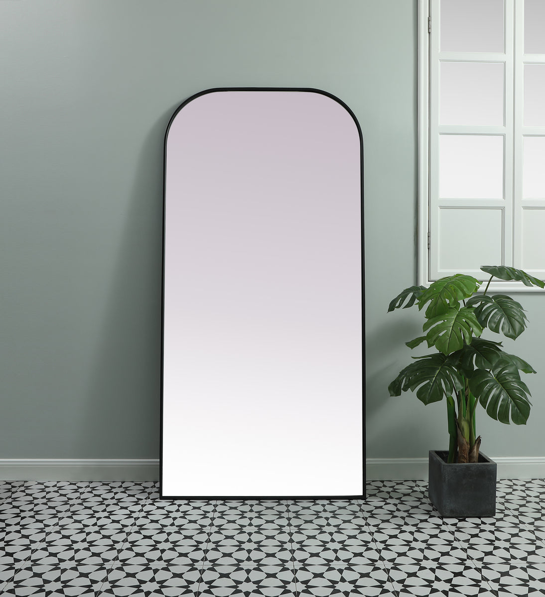 Metal Frame Arch Full Length Mirror 35x72 Inch in Black