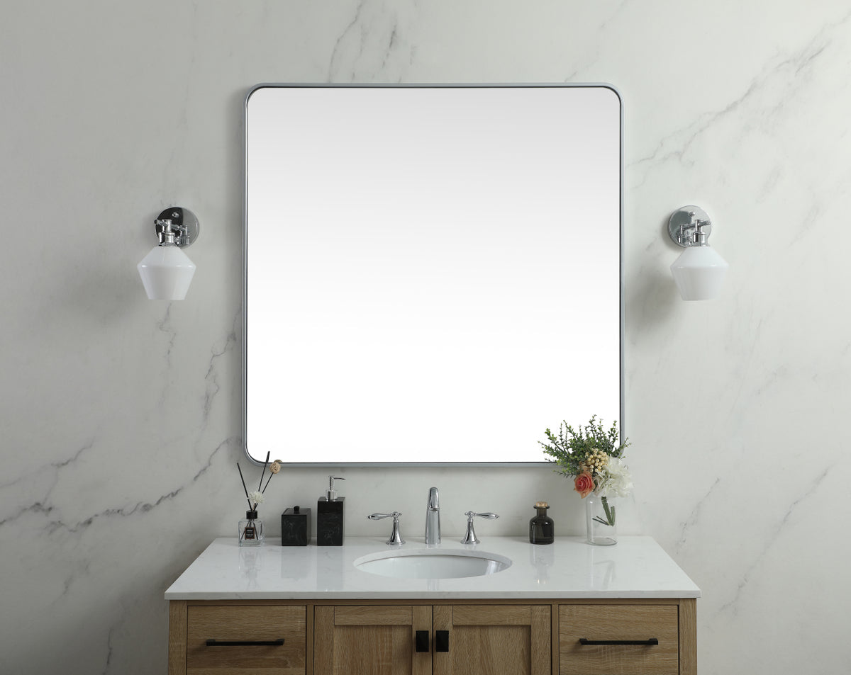 Soft corner metal square mirror 42x42 inch in Silver