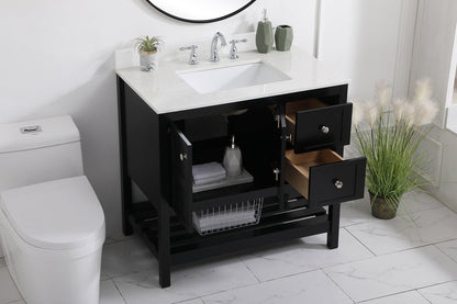 36 inch Single Bathroom Vanity in Black with Backsplash