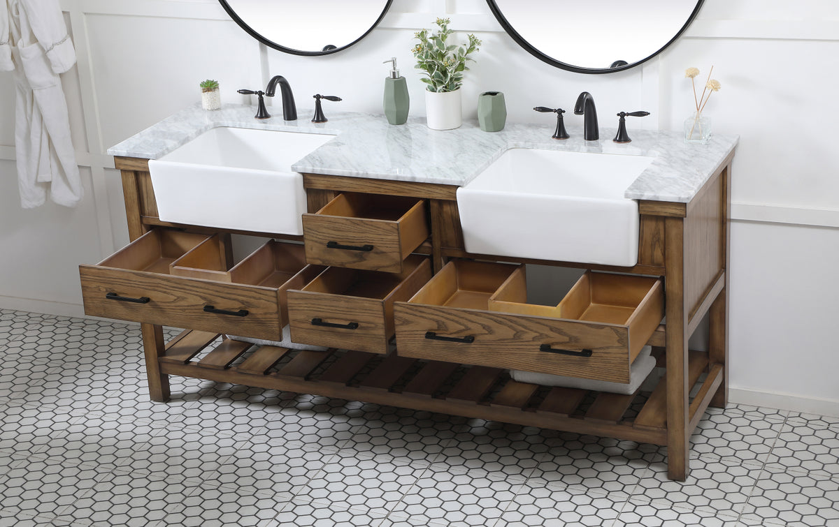 72 inch double bathroom vanity in driftwood