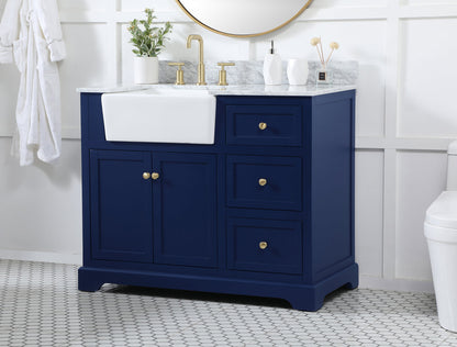 42 inch Single bathroom vanity in blue with backsplash