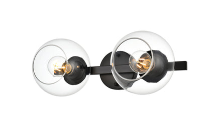 Rogelio 2 light Black and Clear Bath Sconce