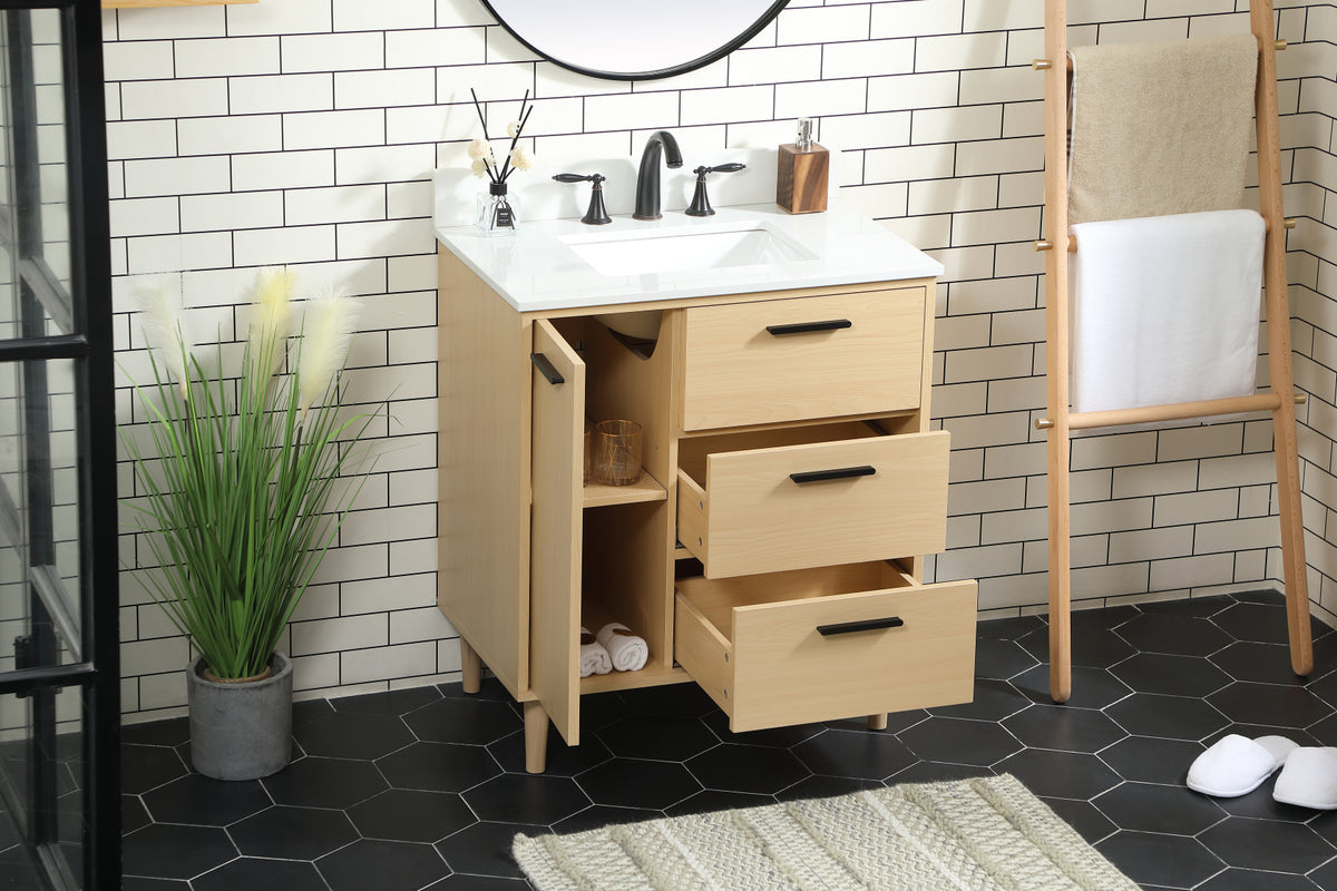 30 inch bathroom vanity in Maple with backsplash