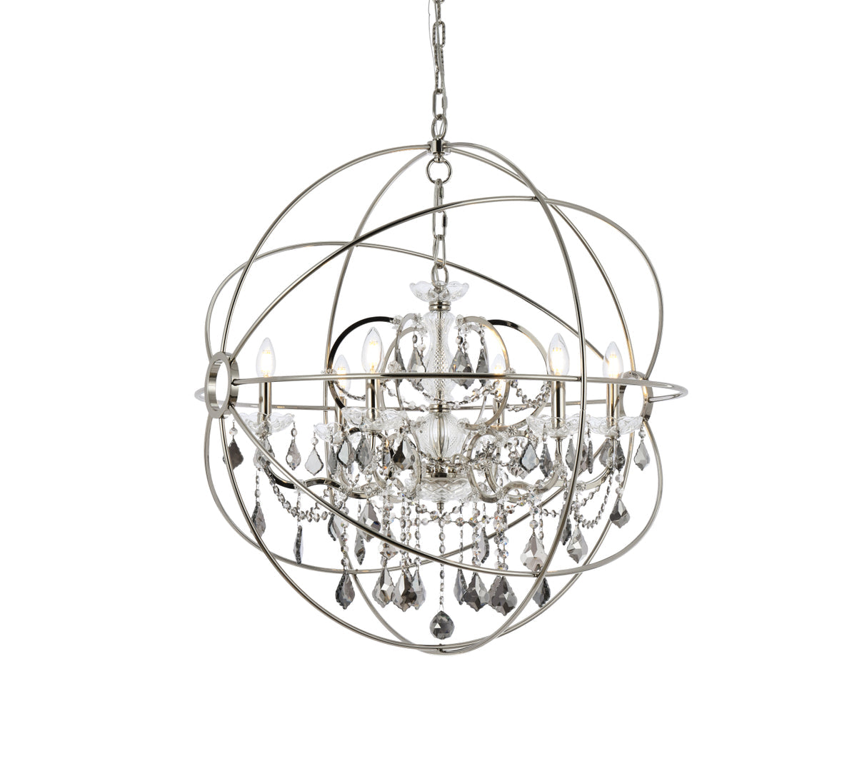 Geneva 6 light polished nickel Chandelier Silver Shade (Grey) Royal Cut crystal