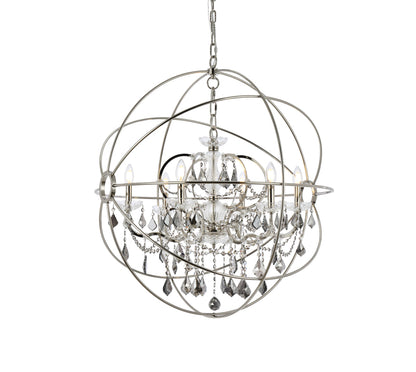 Geneva 6 light polished nickel Chandelier Silver Shade (Grey) Royal Cut crystal
