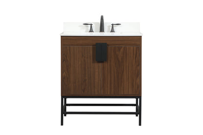 30 inch Single bathroom vanity in walnut with backsplash