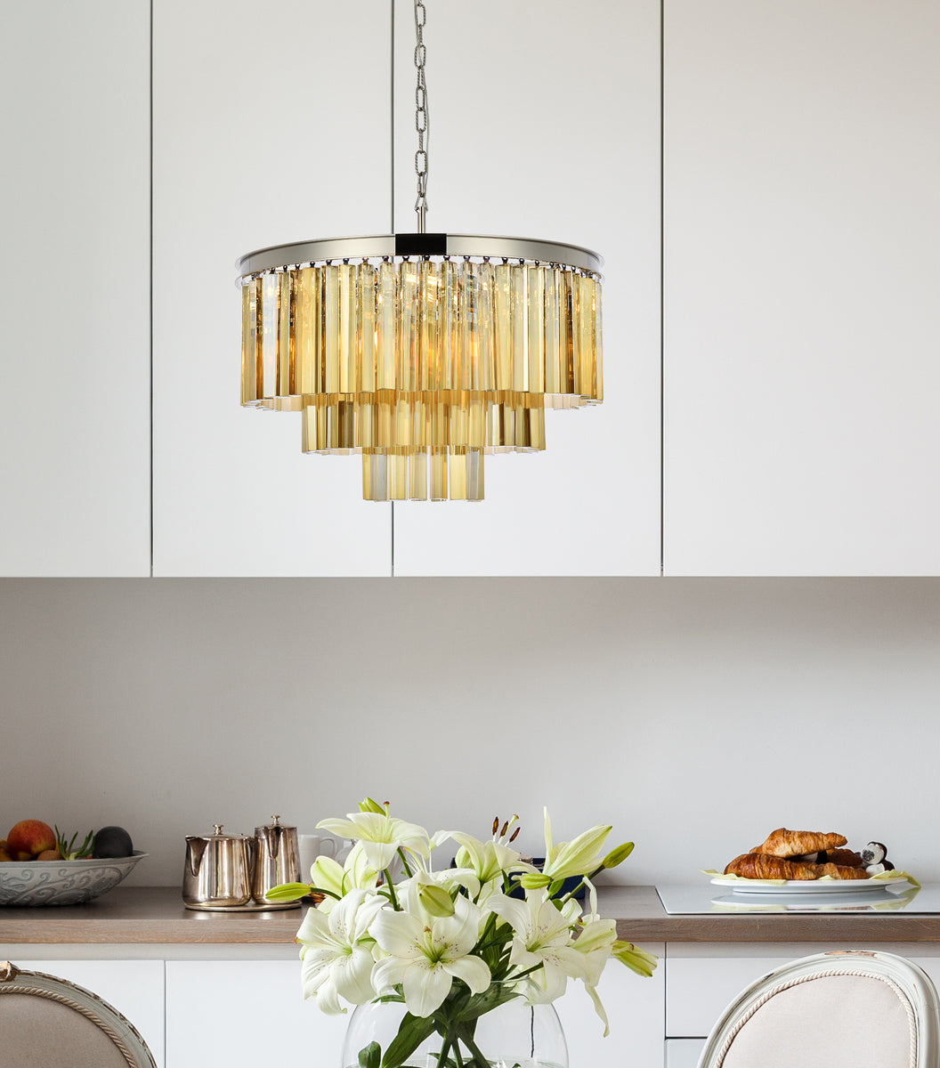 Sydney 9 light polished nickel Chandelier Golden Teak (Smoky) Royal Cut Crystal