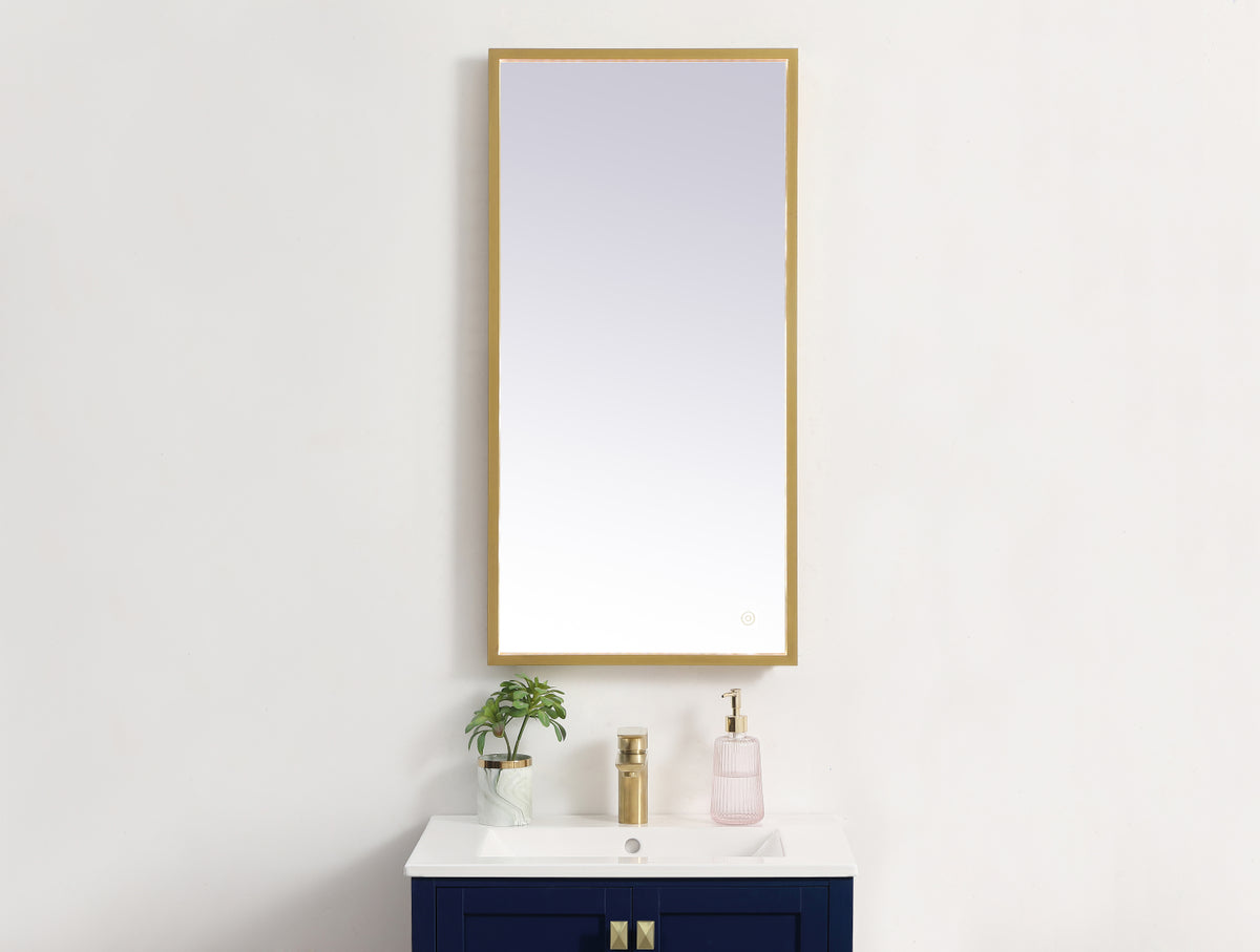 Pier 18x36 inch LED mirror with adjustable color temperature 3000K/4200K/6400K in brass