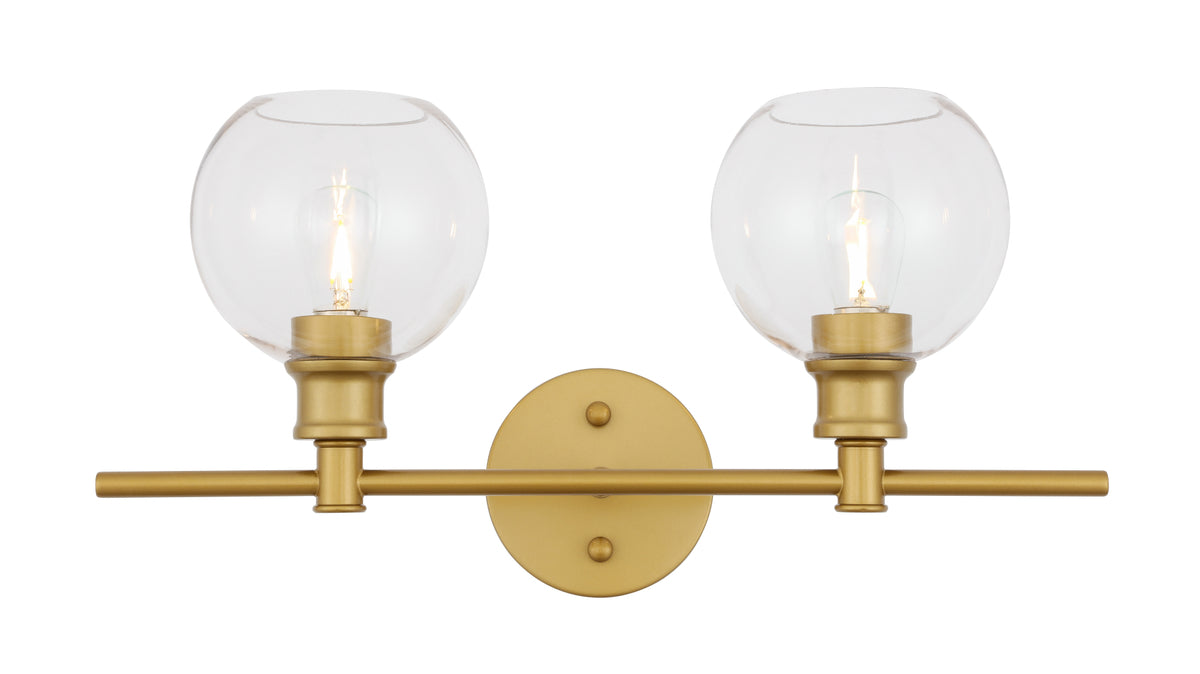 Collier 2 light Brass and Clear glass Wall sconce