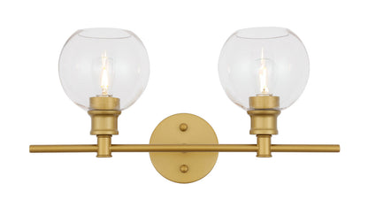 Collier 2 light Brass and Clear glass Wall sconce