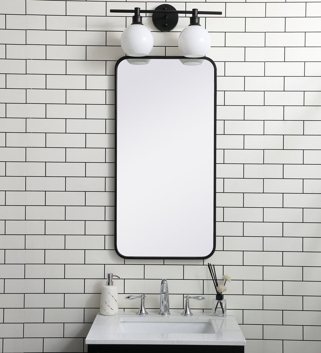 Soft corner metal rectangular mirror 18x36 inch in Black