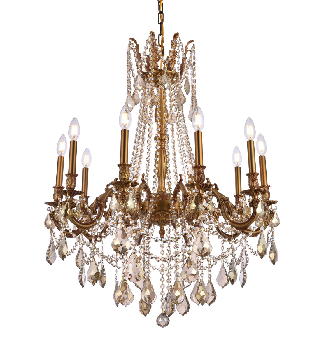 Rosalia 10 light French Gold Chandelier Golden Teak (Smoky) Royal Cut Crystal