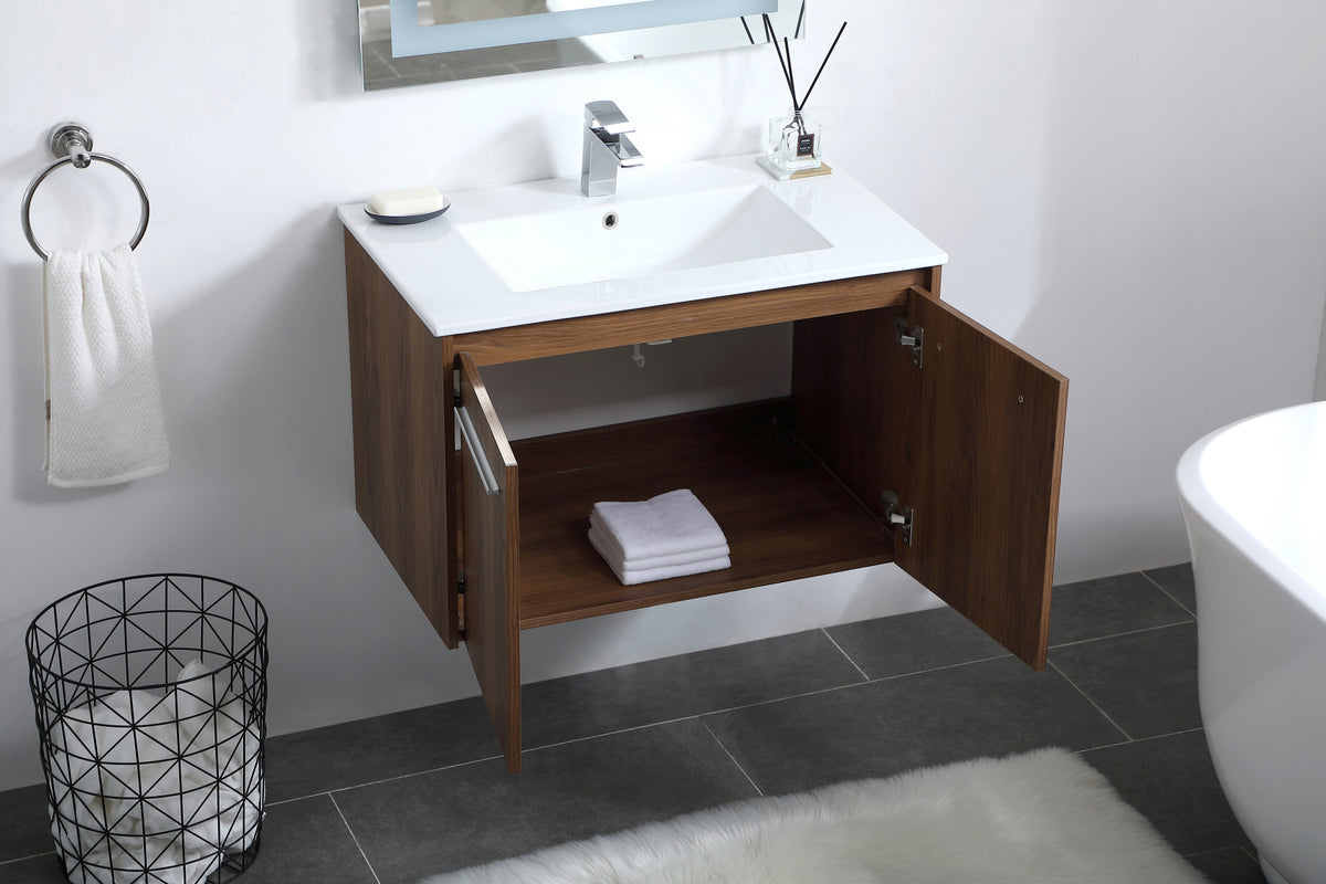 30 inch  Single Bathroom Floating Vanity in Walnut Brown