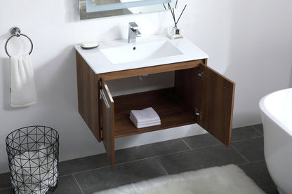 30 inch  Single Bathroom Floating Vanity in Walnut Brown