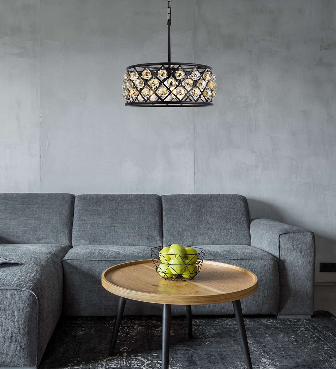 Madison 5 light Matte Black Chandelier Golden Teak (Smoky) Royal Cut Crystal