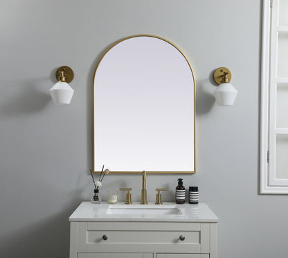 Metal Frame Arch Mirror 27x36 Inch in Brass