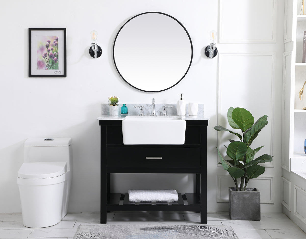 36 inch Single bathroom vanity in black with backsplash