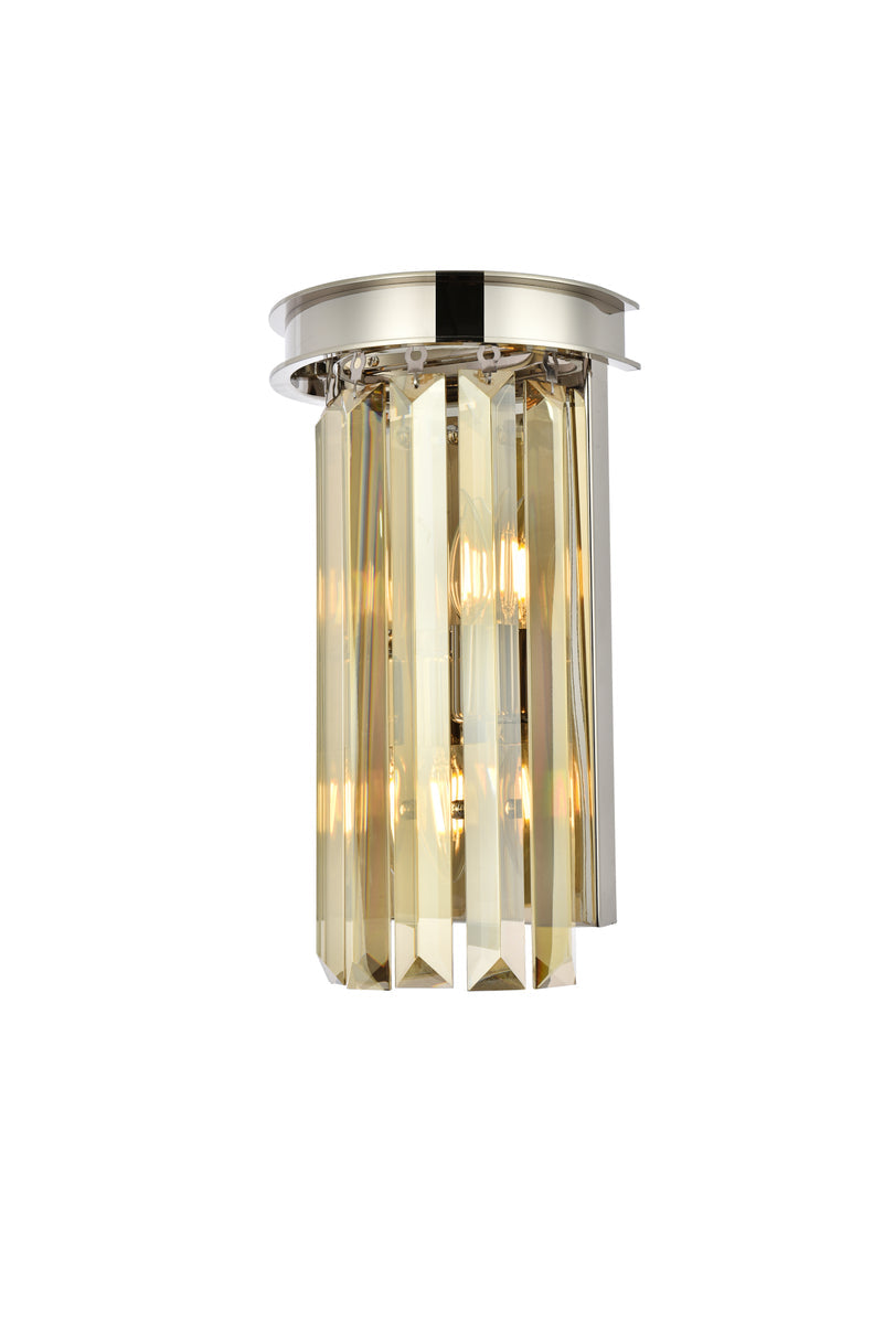 Sydney 2 light polished nickel Wall Sconce Golden Teak (Smoky) Royal Cut Crystal