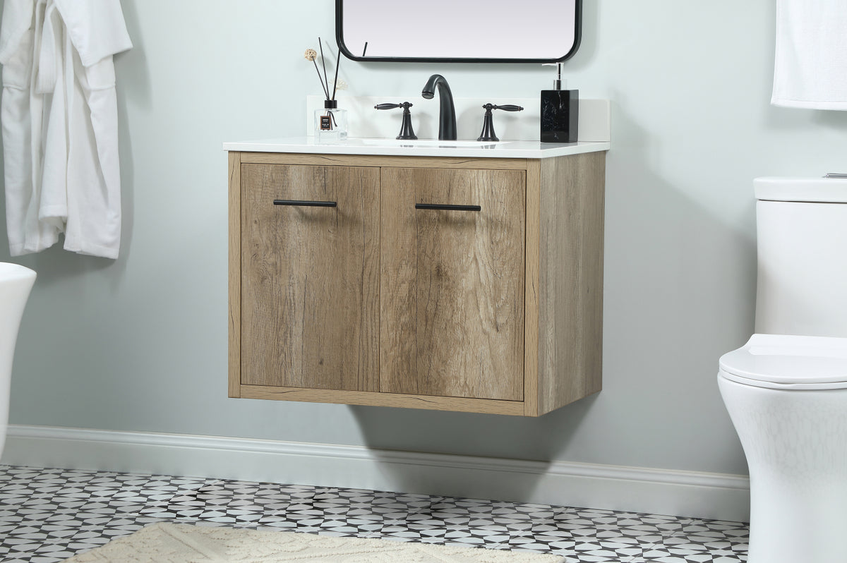 30 inch Single bathroom vanity in natural oak with backsplash