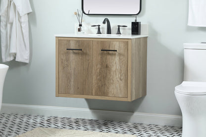 30 inch Single bathroom vanity in natural oak with backsplash