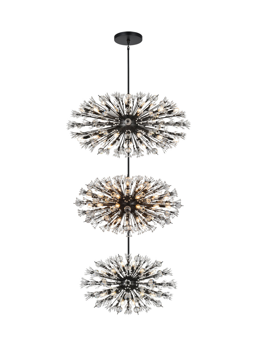 Vera 48 inch three tiers crystal starburst chandelier in black