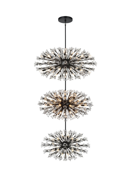 Vera 48 inch three tiers crystal starburst chandelier in black