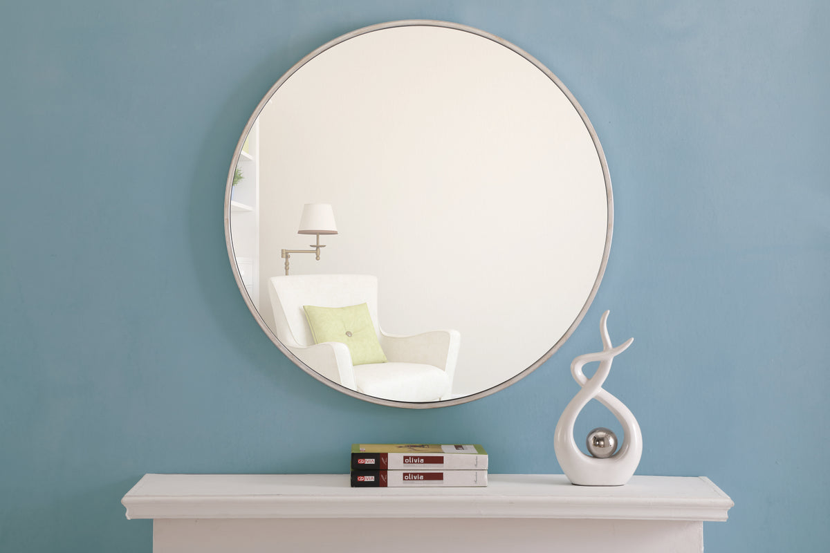 Metal frame Round Mirror 28 inch Silver finish