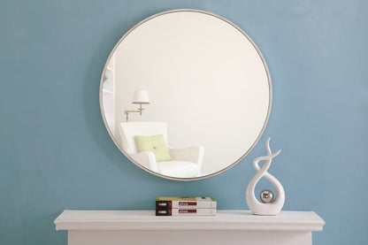 Metal frame Round Mirror 28 inch Silver finish